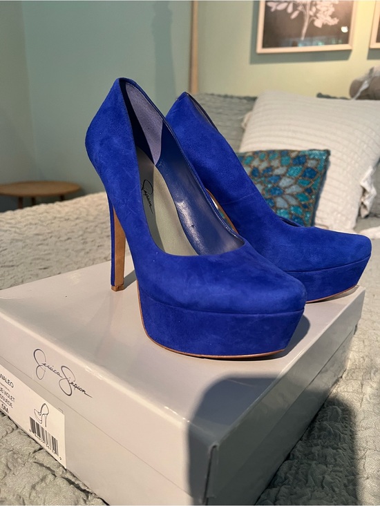 Jessica Simpson Shoes - Jessica Simpson Cobalt Blue Suede Platform Pumps
